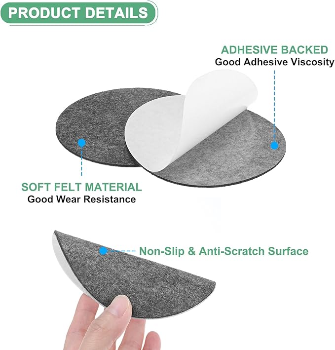 30-Pack Lamp Base Felt, 4.5 Inch Dia. 2mm Thick Self Adhesive Round Fabric Felt Pads for Lamp/Furniture/DIY, Non-Slip Fiber Backed Patch Circles with Adhesive Backing [Grey]