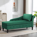 ACMEASE Chaise Lounge with Right Armrest & Lumbar Pillow,Button Tufted Lounge Sofa with Storage,Lounge Chair Indoor,Modern Upholstered Velvet Lounge Chair for Bedroom, Living Room and Office,Green