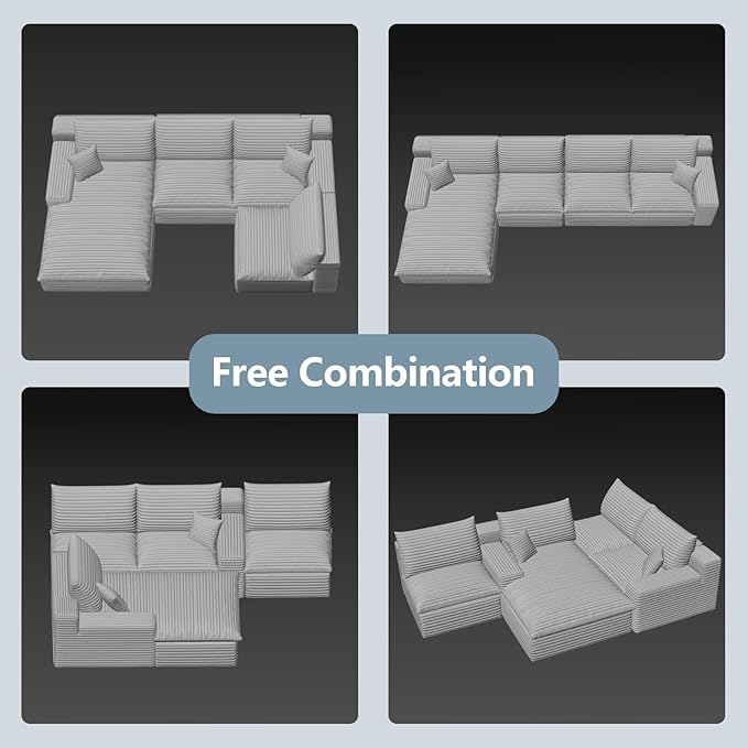 136" Cloud Sectional Couch with L-Shape Chaise, Modern Corduroy Viral Boneless Sofa for Living Room,Memory Foam Couches in a Box with Deep Seat,No Assembly Required (Black,Left-Facing Chaise)