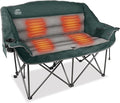 LANMOUNTAIN Heated Double Camping Chairs,3 Heat Levels Padded Portable Loveseat w/Wine Glass Holder,Cup Holder,Heating Outdoor Camp Couch Support 600 Lbs,Dark Green,Battery NOT Included