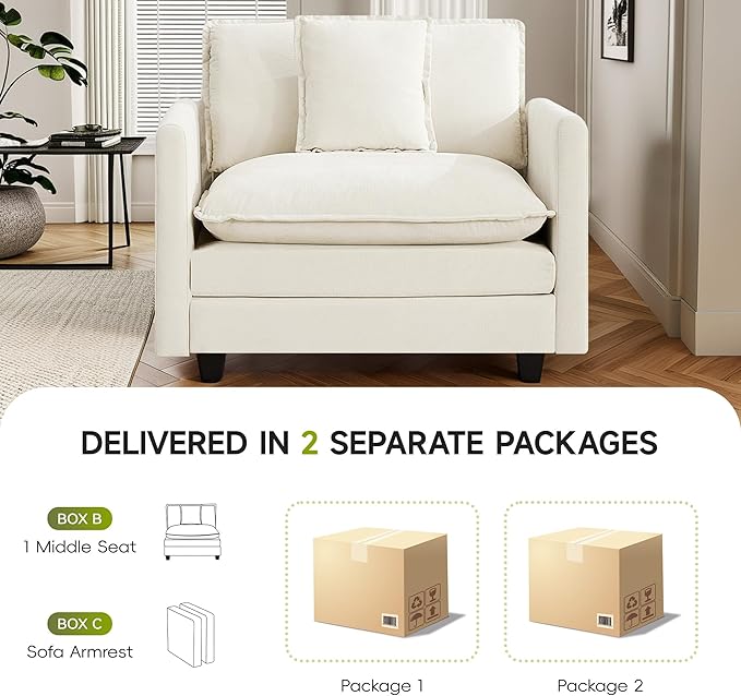 UMBFUN Cloud Couch Accent Chair, Oversized Comfy Modular Sofa with Deep Seat Cushions, Chenille Upholstered Lounge Chair for Living Room & Bedroom, Beige