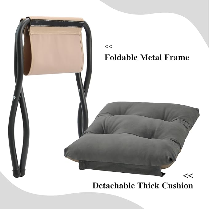 Mordchil HF 15"(H) Folding Ottoman, Set of 2, Foldable Footrest Stool, Small Foot Stool for Couch, Collapsible Foot Rest Ottoman for Sofa, Accent Padded Ottomans for Living Room, Bedroom, Dark Grey
