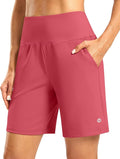Women's Athletic Shorts with Zipper Pocket 7" High Waisted Stretchy Bermuda Shorts for Women Workout Running Casual