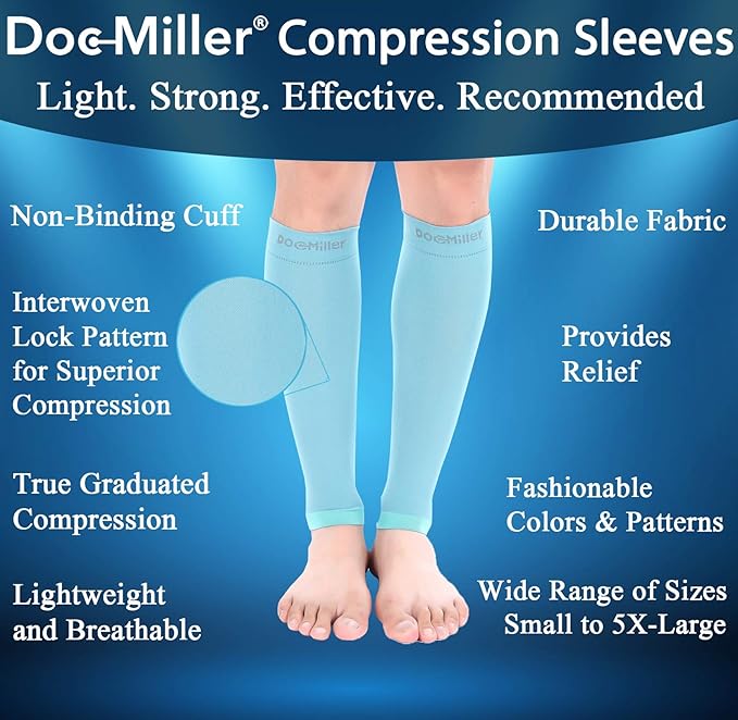 Doc Miller Compression Calf Sleeve for Men & Women – 20-30mmHg Graduated Support for Running, Shin Splints, Calf Strain – Knee High, Small to 6XL Plus Size