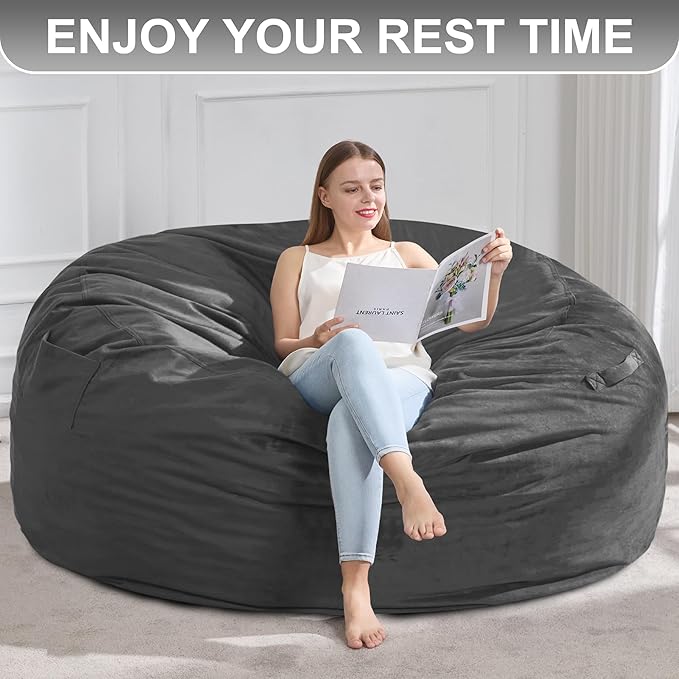 Hobestluk 5FT Bean Bag Chair Giant Bean Bag Chairs for Adults Large Bean Chairs with Removable Cover, Beanbag Chair with Filler, Adult Bean Bag Chairs for Living Room, Bedroom