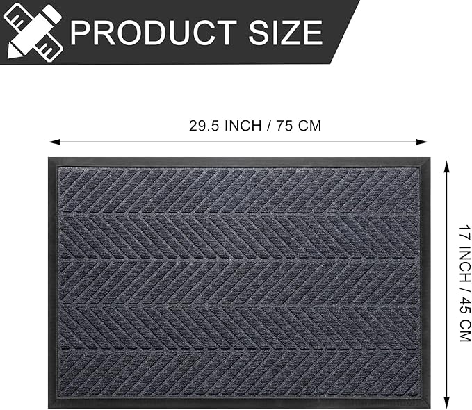 XADP Front Door Mat 29.5"x17" Indoors Outdoors Welcome Mats, Waterproof Non-Slip Rubber Backing Heavy Duty Doormat Outside Entrance, Low Profile Entryway Rugs Floor Mat for Patio, Pattern A Grey