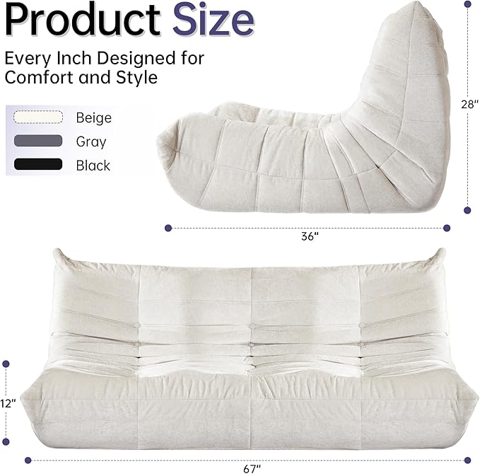 HABUTWAY Bean Bag Chair, Giant Bean Bag Chairs for Adults, 3 Seater Fireside Chair, Lazy Large Floor Bean Bag Sofa for Living Room, Bedroom, Dorm, Office (Beige)