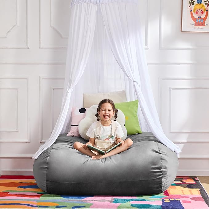 Hobestluk 3FT Bean Bag Chair Large Beanbag with Removable Cover Adult Bean Bag Chair with Portable Handle Desgin for Living Room Bedroom (Grey, 3FT)