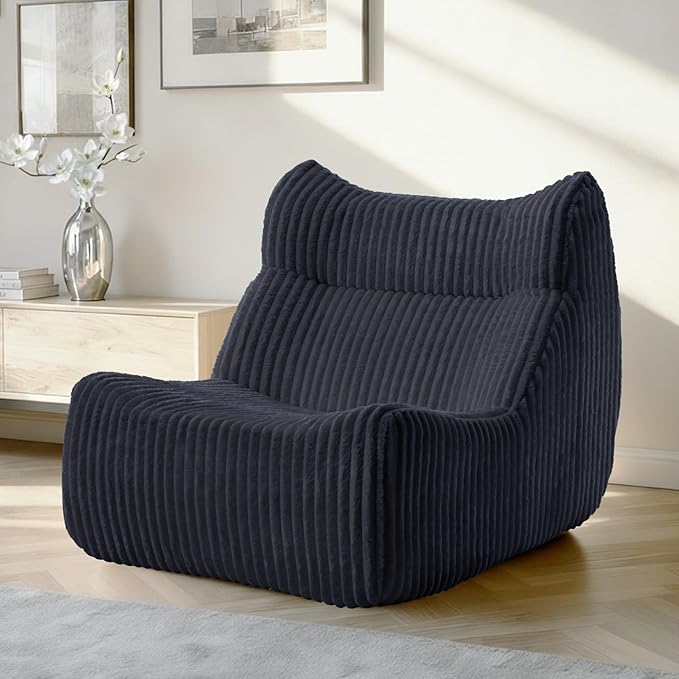 Big Bean Bag Chairs, Lazy Floor Sofa, Fireside Chair for Living Room, Bedroom, Office (Black, Single Seat)