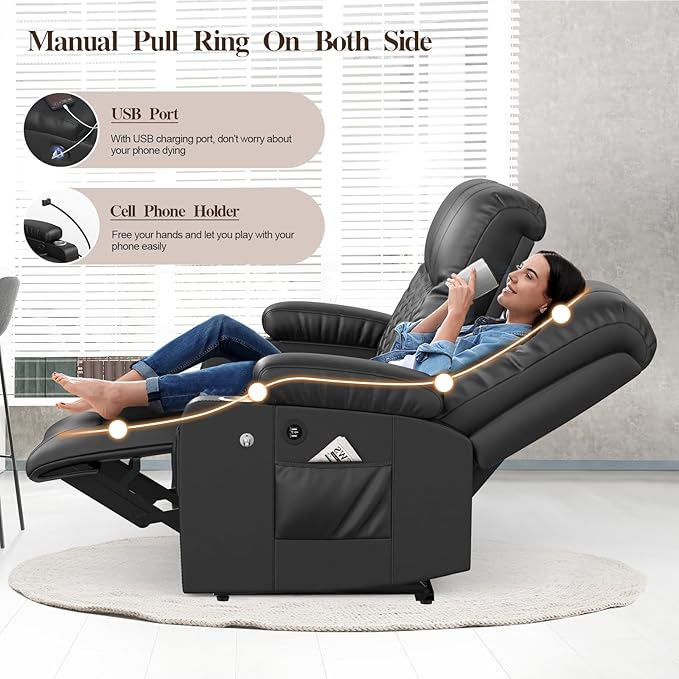 FURNIMAT Loveseat Recliner Sofa Set with 2+1 Pieces, 2 Seater Reclining Loveseat Couch with USB Ports, Cell Phone Holders, 2 Recliner Chairs with Vibration Massage and Heat, Living Room, Bedroom, RV