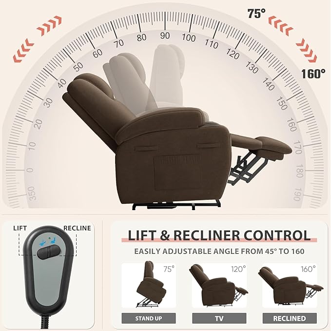 Flamaker Power Lift Chair Massage Recliner Chairs for Elderly - Ergonomic Design with Cup Holders & Side Pockets, Remote Control (Dark Brown)