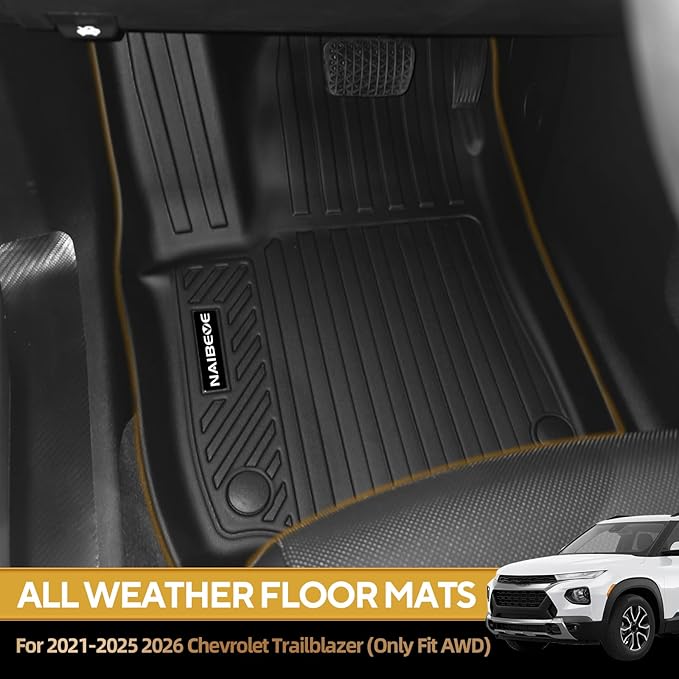 Naibeve Floor Mats for 2021-2025 2026 Chevrolet Trailblazer (Only Fit AWD) - All Weather Custom Fit for Trailblazer Floor Mats Trunk Mat with Backrest Mats (Only Fit Cargo in Upper Deck Position)