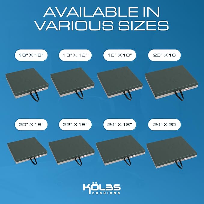 Kölbs Gel Extreme Wheelchair Seat Cushion, Coccyx, Sciatica & Tailbone Pain Relief, Ideal for Office, Kitchen Wheelchairs and Auto, 16 x 16 Inch Seat, 3 Inch Thick