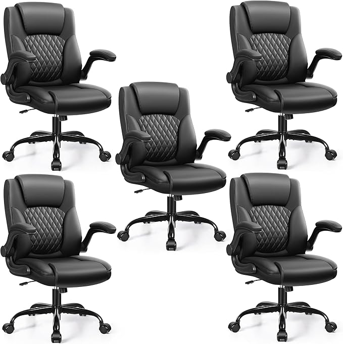 Leather Office Chair, PU Home Computer Desk Chairs with Ergonomic Back Support, 360°Swivel Free, Small Gaming Chair with Wheels and Adjustable Armrests, for Short People Use