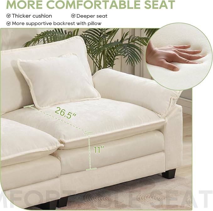 Oprisen 154" Modular Sectional Sofa, Comfy Cloud Couch Sectional Sofa with Ottoman, Chenille Sofa Sleeper Deep Seat Sofa with Throw Pillows for Living Room (Beige White, 154"- U Shape)