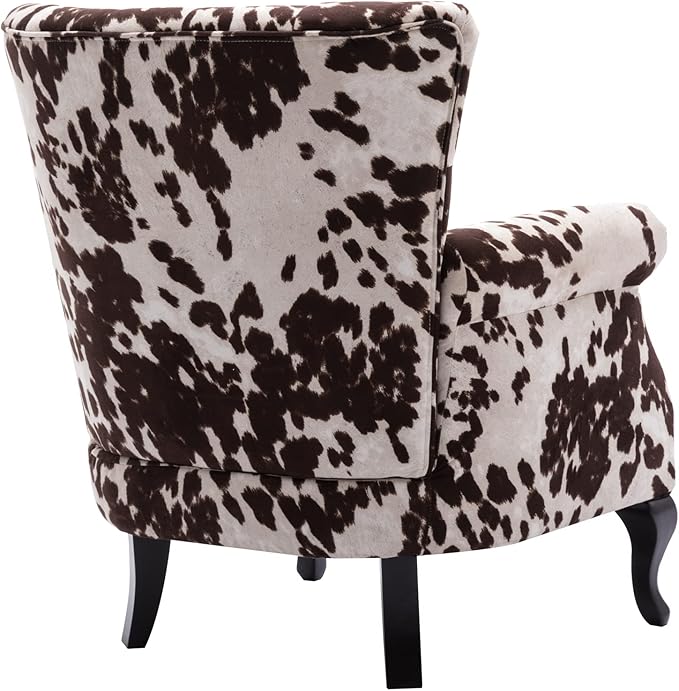 Janoray Mid Century Modern Accent Chair Upholstered Armchair Comfy Cowhide-Print Fabric Single Sofa with Tufted Wingback for Small Spaces Bedroom Living Room, Cow