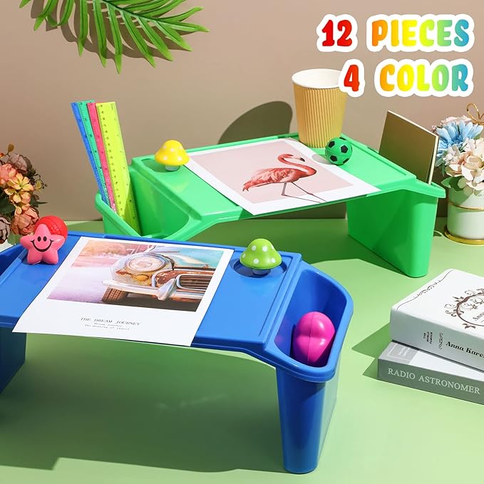 Kisston 12 Pcs Kids Lap Desk Bulk Tray Lap Table Bed Table Plastic Desk with Extra Storage Space Activities Children Portable for Kids Students Work Study School Classroom(Colorful)