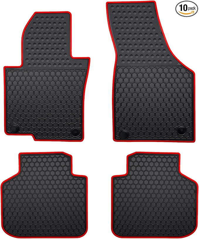 Car Floor Mats Custom Fit for Volkswagen VW Passat 2012-2024 Black Red Rubber Auto Liner Mats All Weather Protection Heavy Duty Odorless