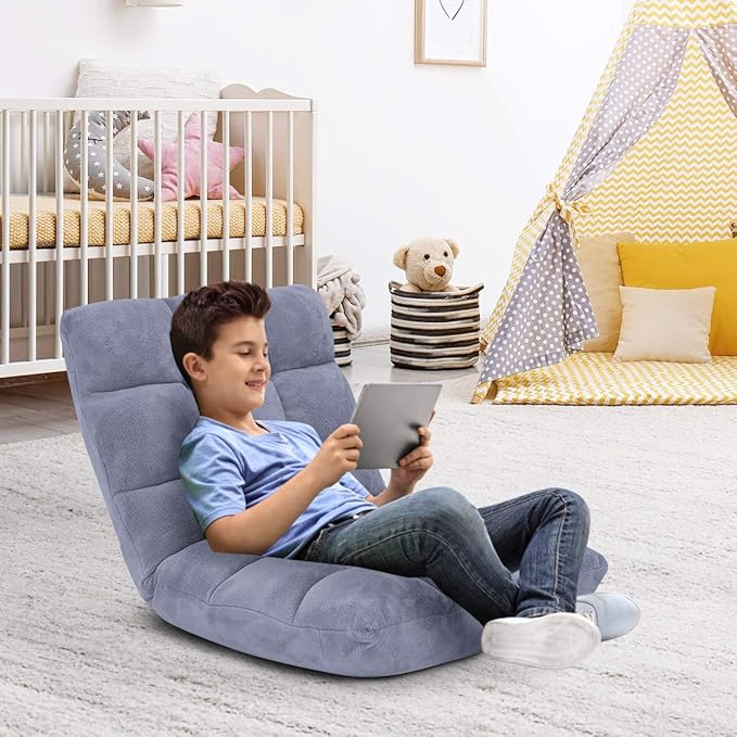 GOFLAME 14-Position Folding Floor Chair, Padded Gaming Lazy Sofa Chair with Adjustable Backrest, Couch Recliner, Sleeper Bed Lounge Chair for Reading, Gaming, Meditating (Grey)