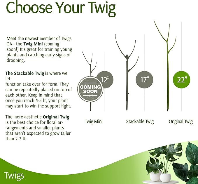 Twigs GA - Plant Support Stakes for Indoor & Outdoor Use, Durable Trellis Alternative for Climbing & Potted Plants, Houseplant Stem Holder Structures - Peony (Light Green), 10 Pack, 22" L, Original
