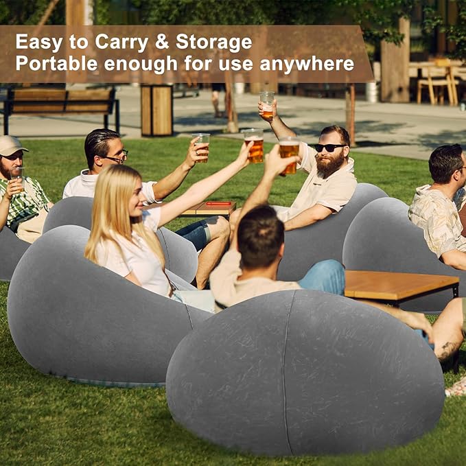 Realspring 12 Pcs Inflatable Bean Bag Chairs for Adults with Electric Air Pump, Blow up Couch Folding Portable Inflatable Couch Lazy Sofa for Outdoor Movie Nights Camping Room (Grey)