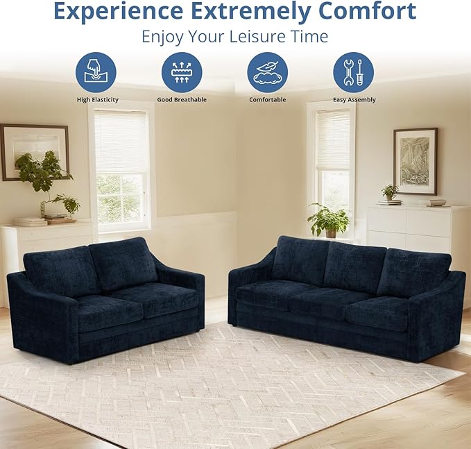 ACMEASE 67” Chenille 2-Seat Sofa w/Comfortable Back Cushions, Modern Love Seat w/Deep Seat Space, Upholstered 2 Seater Couch w/High Resiliency Foam for Living Room, Office Blue