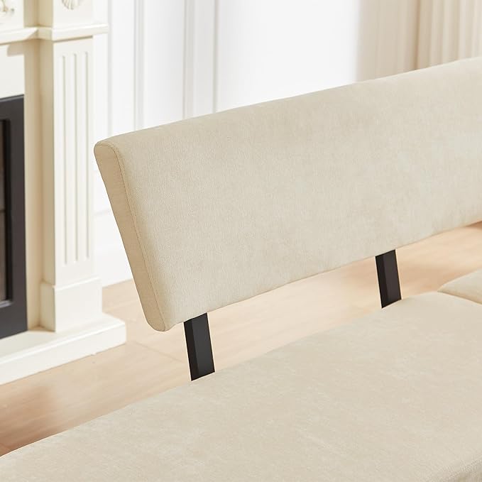 Modern L-Shaped Dining Bench, 67 Inch Fabric Upholstered Corner Sofa with Metal Legs for Kitchen Nook, Living Room, Dining Room (Beige)