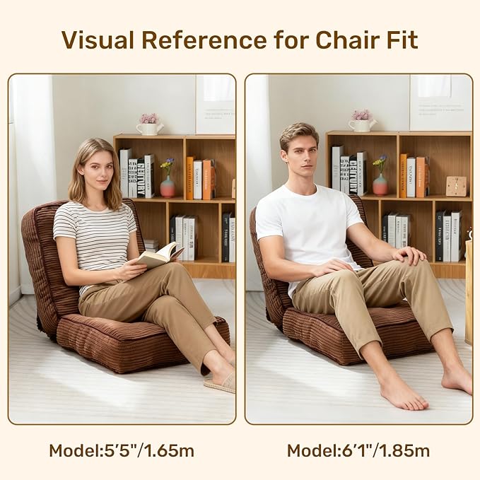 HollyHOME Adjustable Floor Chair, Folding Lazy Sofa Recliner with 5-Position Backrest, Thick Cushion, Detachable Cover & Handle, Comfy Accent Chair for Bedroom, Meditation, Gaming, Coffee