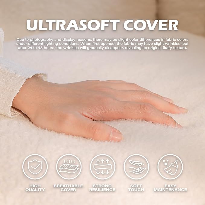 Big Bean Bag Chairs for Adults Giant Sofa with Faux Fur Shell-Shaped Beanbag Couch, Stuffed Large Bean Bag Floor Chair for Living Room, Beanbags Reading Chair for Bedroom Single Sofa(L-White)