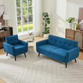 Tbfit Mid Century Modern Sofa Couch, Blue, Loveseat & Accent Chair | linen fabric, button tufted, solid wood foot, pocket spring, wood slats frame