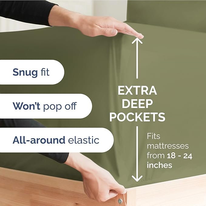Extra Deep Pocket King Sheets - 4 Piece Breathable & Cooling Bed Sheets - Hotel Luxury Bed Sheet Set - Soft, Wrinkle Free & Comfy - Easily Fits Extra Deep Mattresses - Deep Pocket Sage Green Sheets