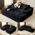 Oversized Double Chaise Lounge Chair Indoor, Upholstered 72'' Boneless Cloud Sofa Bed Sleeper Couch Loveseat, No Assembly Faux Rabbit Fur Memory Foam Reading Chair for Living Room Bedroom Black