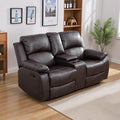 JBXBER Manual Recliner Sofa Set for Living Room, Leather Reclining Sofa Sets, Faux Leather Couch Set with Cup Holders, Drop-Down Table and Storage Console(Loveseat,Brown)