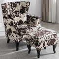LZAREAL Accent Reading Arm Chairs with Ottoman for Living Room Bedroom, Midcentury Modern Comfy Corner Sofa Chair, Wingback Waiting Room Club Chair with Button Tufted Back &Lumbar Pillow, Fabric Cow