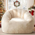 Giant Bean Bag Chair with Armrests 47 Inch Large Plush Bean Bag Couch for Adults and Kids Fluffy Faux Fur Shell-Shaped Oversized Comfy Stuffed Sofa with Filler for Living Room, Bedroom & Dorm, Begie