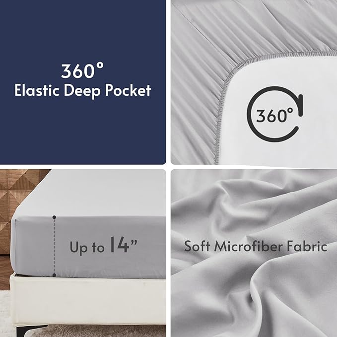 MUXHOMO 7 Pieces Full Comforter Set, Reversible Bed in a Bag Full Size, All Season Bedding Set with Comforter, Flat Sheet, Fitted Sheet, Pillowcases & Shams, Navy & Light Grey