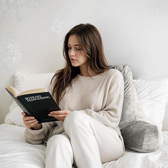 OAISZ Reading Pillow for Sitting in Bed Adult, Reading Pillow with Shredded Memory Foam, Bed Pillow with Washable Cover, Back Pillow Sitting Up with Extend Arms, Light Gery, X-Large