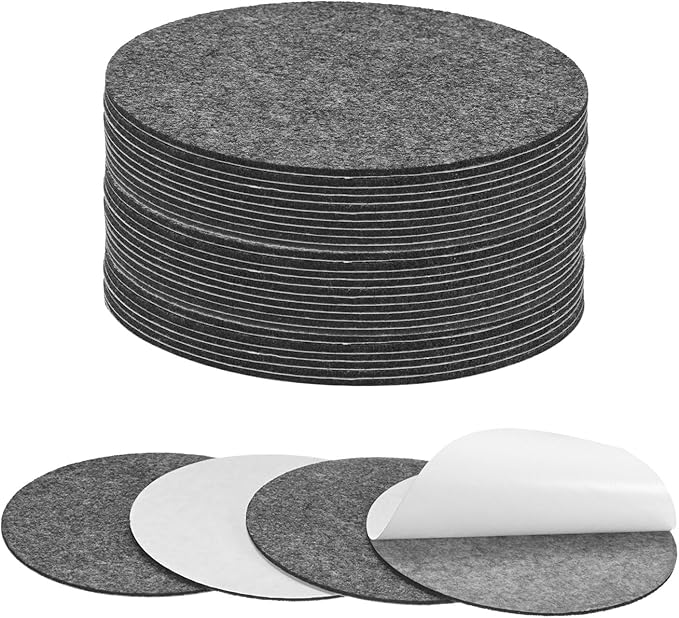 30-Pack Lamp Base Felt, 5 Inch Dia. 2mm Thick Self Adhesive Round Fabric Felt Pads for Lamp/Furniture/DIY, Non-Slip Fiber Backed Patch Circles with Adhesive Backing [Grey]