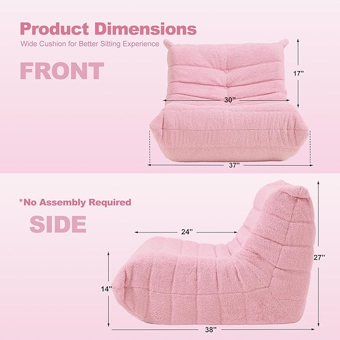 Bean Bag Chair Big Sofa Beanbag Chair for Adults Fireside Chair Bean Bag Lounger with Memory Foam Filled for Home,Apartment or Gaming Venue(Pink Teddy)