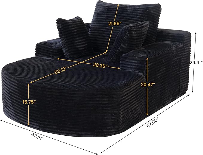 WJShome Sleeper Chair Lounge Chair Indoor,Oversized Corduroy Upholstered Boneless Couch Deep Seat Sleeper Sofa Bed,No Assembly Required Couches for Living Room/Bedroom/Apartment,Black