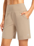 Women's Athletic Shorts with Zipper Pocket 7" High Waisted Stretchy Bermuda Shorts for Women Workout Running Casual