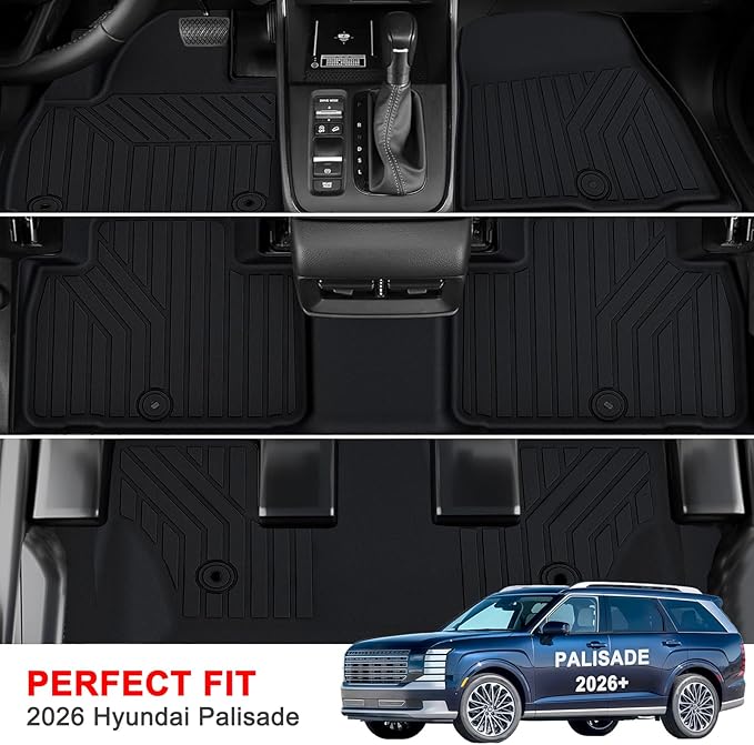 Floor Mats for 2026 Hyundai Palisade (Only Fit Gas), TPE All Weather Protection Car Mats Floor Liners Automotive Accessories,Black