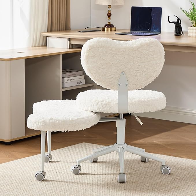 Tomofcessn Cross Legged Chair with Footrest, Plus Size Criss Cross Office Chair, Memory Foam Cushion, Armless Swivel Desk Chair with Wheels, Active Sitting for Home Office,Artificial Rabbit Fur