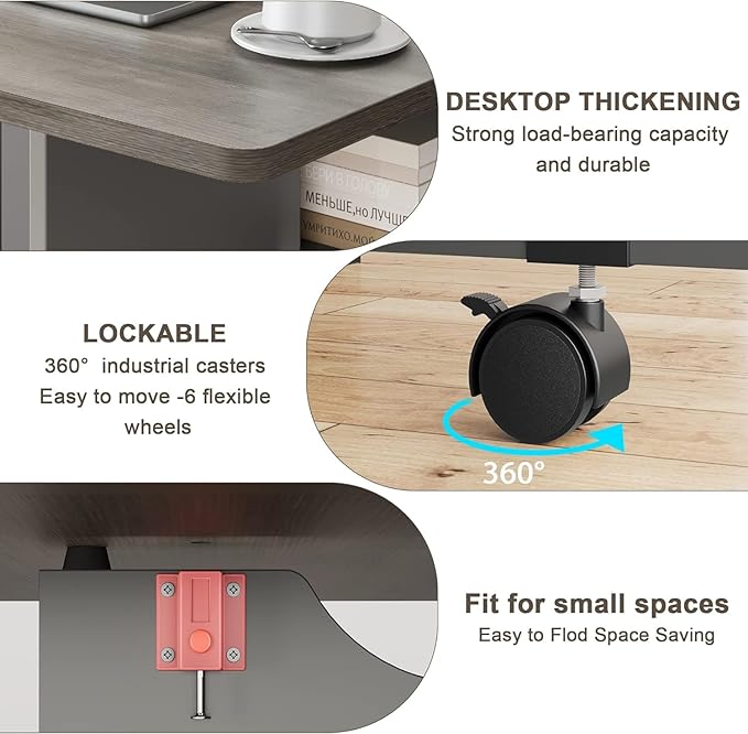 IDEALHOUSE Folding Dining Table, Drop Leaf Dining Table with 6 Wheels and 2-Layer Storage Shelf, Space Saving Kitchen Table for Small Spaces (Slate Oak, 50.1" D x 31.4" W x 29.5" H)