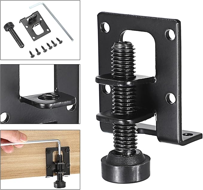 OwnMy 4 Packs Adjustable Furniture Leveling Feets L Shaped Furniture Levelers Legs, Heavy Duty Furniture Mounting Brackets Metal Leveling Feet for Workbench Cabinet Wardrobe, 2.2" H, Black