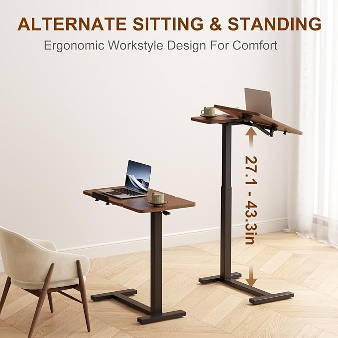 Solid Wood Overbed Bedside Table with Wheels, Tilting Adjustable Hospital Bed Table Over The Bed, Medical Mobile Laptop Stand, Rolling Standing Desk for Hospital and Home Use（Walnut）