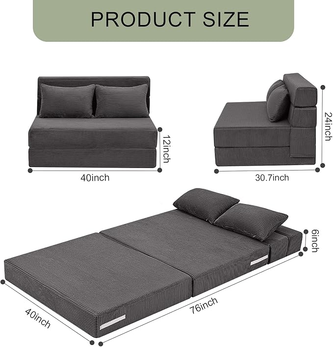 MeMoreCool Boneless Folding Sofa Bed – Corduroy 4-in-1 Convertible Chair, Fold-Out Futon Couch Bed for Living Room or Guest Use | Machine-Washable Covers | Comfy Foam Mattress
