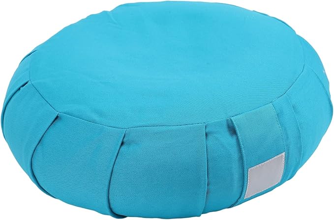 Ymiko Buckwheat Hull Meditation Pillow with Cotton Cover, Yoga Sitting Cushion for Floor Use, Kneeling Support with Carry Handle (Blue)