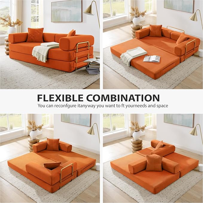 HANXIN Convertible Sleeper Sofa Bed, 78 Inch Folding Floor Mattress Couch with Fixed-Shape Frame, Futon Boneless Couch Lounge Loveseat with Pull Out Bed, No Assembly Required