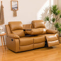 JBXBER Manual Recliner Sofa Set for Living Room, Leather Reclining Sofa Sets, Faux Leather Couch Set with Cup Holders, Drop-Down Table and Storage Console(Sofa,Ginger)